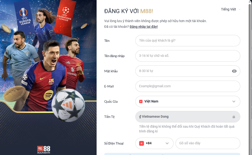 Hướng dẫn đăng ký tài khoản hội viên nhà cái M88